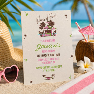 Wellen des Spaßes! – Tropischer Strand Geburtstag Einladung
