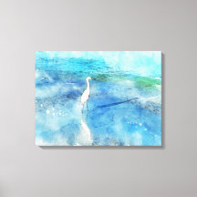 Wellen des weißen Egret des tropischen Küstenstran