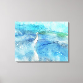 Wellen des weißen Egret des tropischen Küstenstran Leinwanddruck