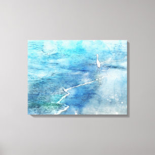 Wellen des weißen Egret des tropischen Küstenstran Leinwanddruck