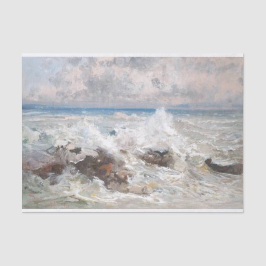 Wellen, die auf den Felsen abstürzen, Decoupage Seidenpapier (Vorderseite)