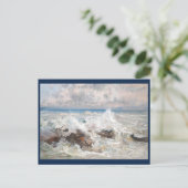 Wellen, die auf den Felsen in Bordighera abstürzen Postkarte (Stehend Vorderseite)