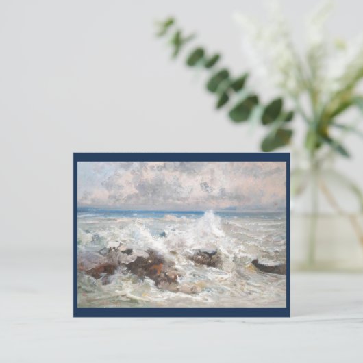 Wellen, die auf den Felsen in Bordighera abstürzen Postkarte (Stehend Vorderseite)