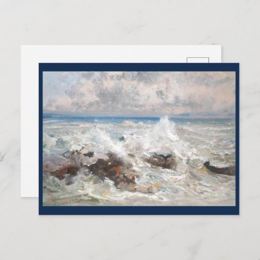 Wellen, die auf den Felsen in Bordighera abstürzen Postkarte (Vorne/Hinten)