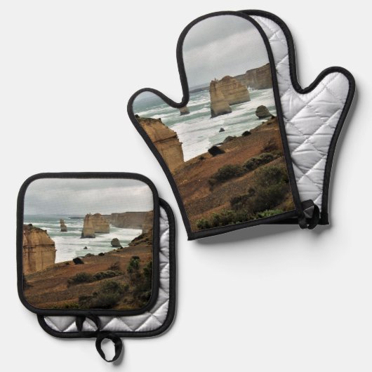 Wellen gegen die Zeit - Great Ocean Road Ofenhandschuh & Topflappen-Set (Vorderseite/Rückseite)