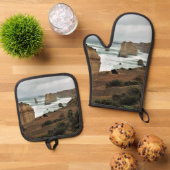 Wellen gegen die Zeit - Great Ocean Road Ofenhandschuh & Topflappen-Set (Oben Unten)