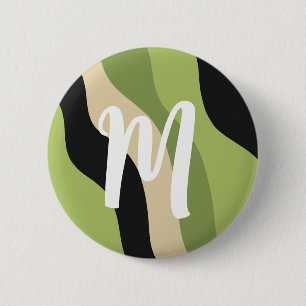 Wellen, grün, schwarz und beige Kurven bunt Button