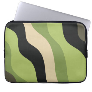 Wellen, grün, schwarz und beige Kurven bunt Laptopschutzhülle