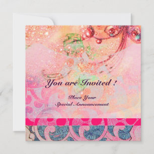 WELLEN , helle violette blaue rosa goldene Funken Einladung