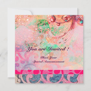 WELLEN , helle violette blaue rosa goldene Funken Einladung