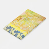 WELLEN / Hellgelbe blaue Wirbel in goldenen Glitze Post-it Klebezettel (angewinkelt)