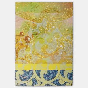 WELLEN / Hellgelbe blaue Wirbel in goldenen Glitze Post-it Klebezettel