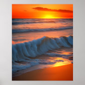 Wellen im Meer mit Sonnenuntergang Poster (Vorne)