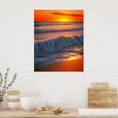 Wellen im Meer mit Sonnenuntergang Poster (Küche)