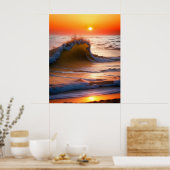Wellen im Meer mit Sonnenuntergang Poster (Küche)