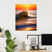 Wellen im Meer mit Sonnenuntergang Poster (Heimbüro)