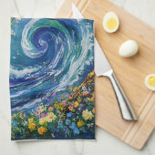Wellen | Impressionismus Malerei Geschirrtuch (Viertel Falte)