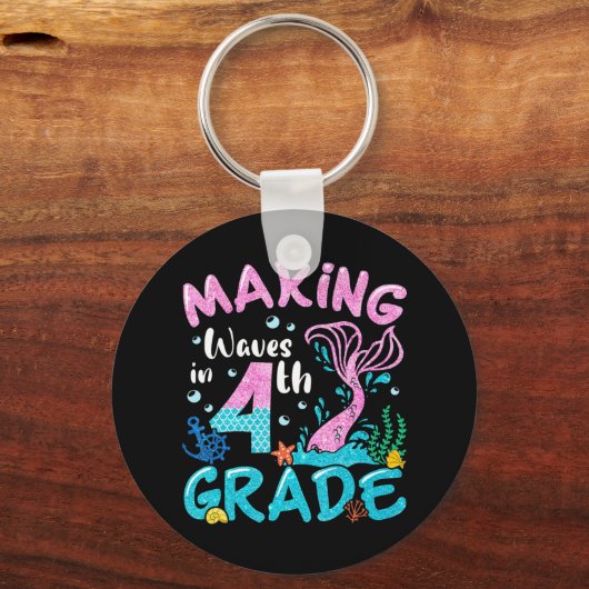 Wellen in 4. Klasse Meerjungfrau zurück zur Schule Schlüsselanhänger (Vorderseite)