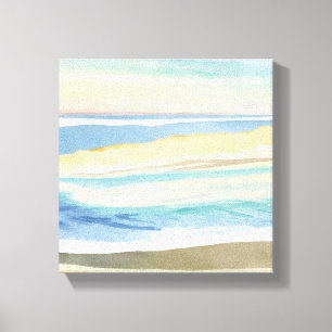 Wellen in Blau Wasserfarben Strand am Ozean Leinwanddruck