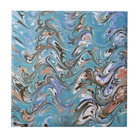 Wellen in blauer akryllischer Pour Abstrakt Art Fliese (Vorderseite)