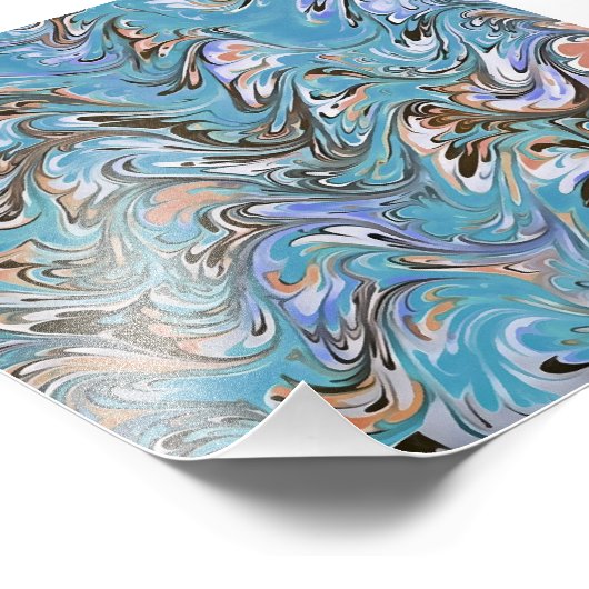 Wellen in blauer akryllischer Pour Abstrakt Art Fotodruck (Ecke)