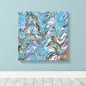 Wellen in blauer akryllischer Pour Abstrakt Art Leinwanddruck (Insitu (Holzboden))