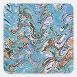 Wellen in blauer akryllischer Pour Abstrakt Art Quadratischer Aufkleber