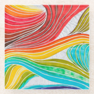 Wellen-Muster gezeichnet durch Watercolor-Farben Glasuntersetzer