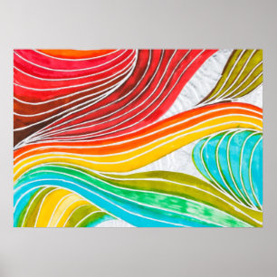 Wellen-Muster gezeichnet durch Watercolor-Farben Poster