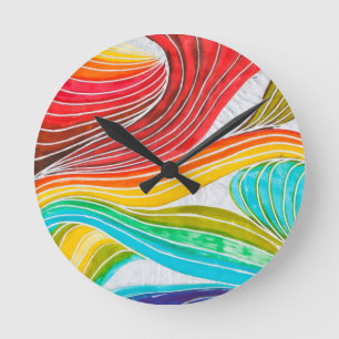 Wellen-Muster gezeichnet durch Watercolor-Farben Runde Wanduhr