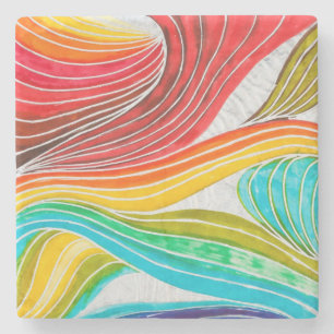 Wellen-Muster gezeichnet durch Watercolor-Farben Steinuntersetzer