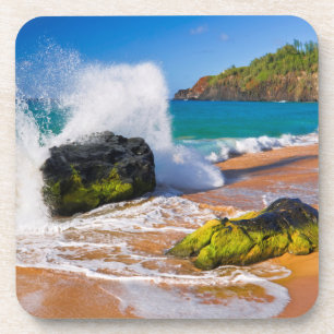 Wellen schlagen auf den Strand, Hawaii Untersetzer