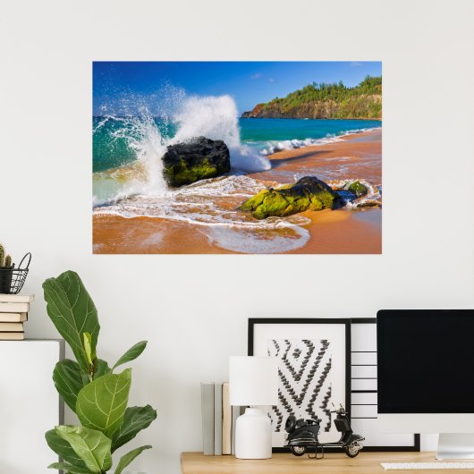 Wellen stürzen am Strand, Hawaii Poster (Heimbüro)