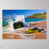 Wellen stürzen am Strand, Hawaii Poster (Vorne)