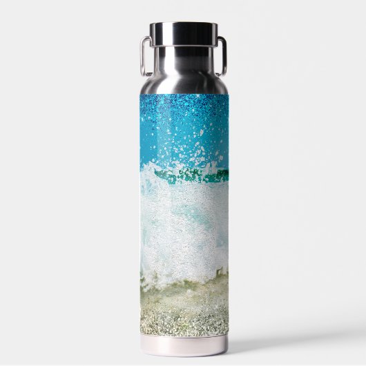 Wellen stürzen mit Sparkle gegen den Strand Trinkflasche (Vorne)