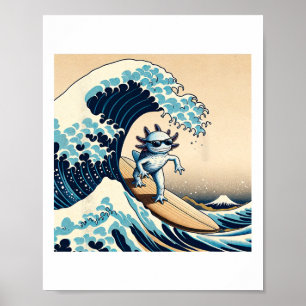 Wellen-Surfing-Axolotl-Liebe Lustiger Anime-Lizard Poster