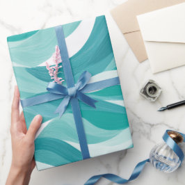 Wellen Teal Aqua Bewegung Weiß abstraktes Muster Geschenkpapier