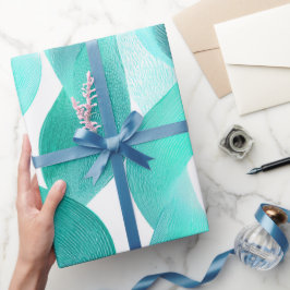 Wellen Teal Aqua Bewegung Weiß abstraktes Muster Geschenkpapier