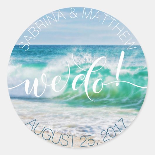 Wellen tropischer Strand machen wir Runder Aufkleber (Vorderseite)
