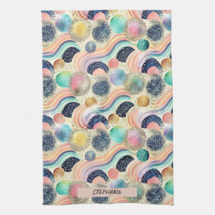 Wellen und Glitzer von Pastel, Rainbow, Abstrakt Geschirrtuch
