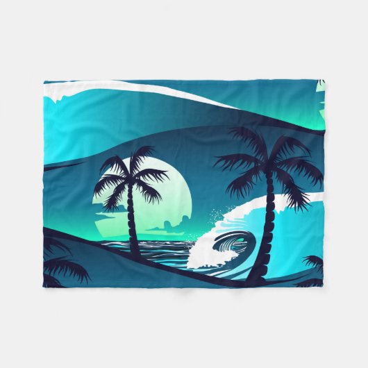 Wellen und Palmen Fleecedecke (Vorderseite (Horizontal))