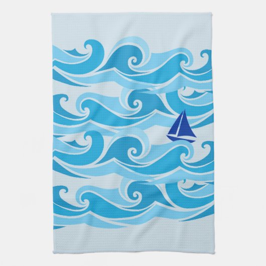 Wellen und Segelboot im Ozean Geschirrtuch (Vertikal)