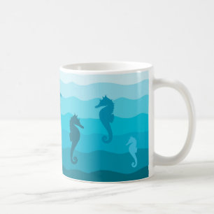 Wellen von Aqua, Blaupause des Ozeans, Seepferd Kaffeetasse
