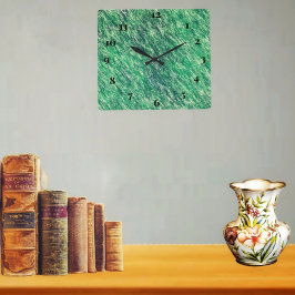 Wellen von Grün Quadratische Wanduhr
