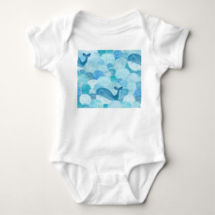 Wellen, Wale, kindische blaue Textur Baby Strampler