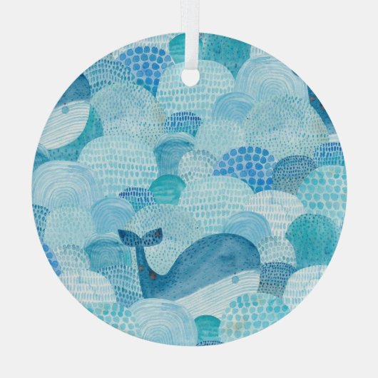 Wellen, Wale, kindische blaue Textur Ornament Aus Glas (Rückseite)