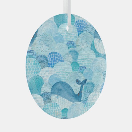 Wellen, Wale, kindische blaue Textur Ornament Aus Glas (Vorderseite Rechts)