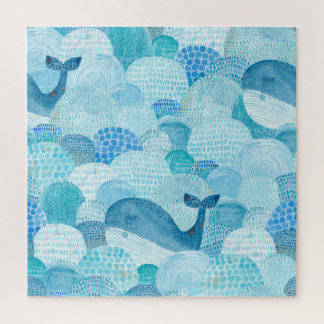 Wellen, Wale, kindische blaue Textur Puzzle