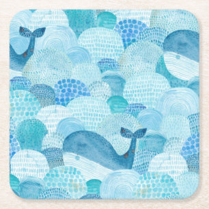 Wellen, Wale, kindische blaue Textur Rechteckiger Pappuntersetzer