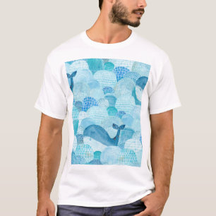 Wellen, Wale, kindische blaue Textur T-Shirt